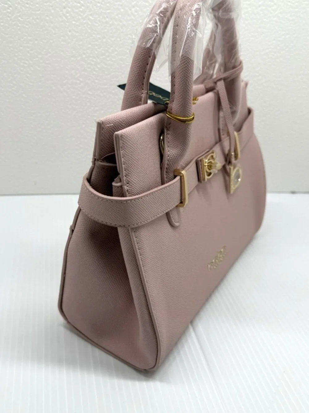 Bebe Pink Satchel Handbag Gold Hardware Structured  Handle Purse NWT Work Luxury